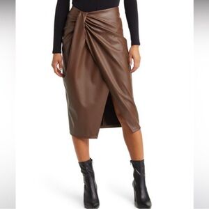 Elegant Brown Faux Leather Pencil Skirt